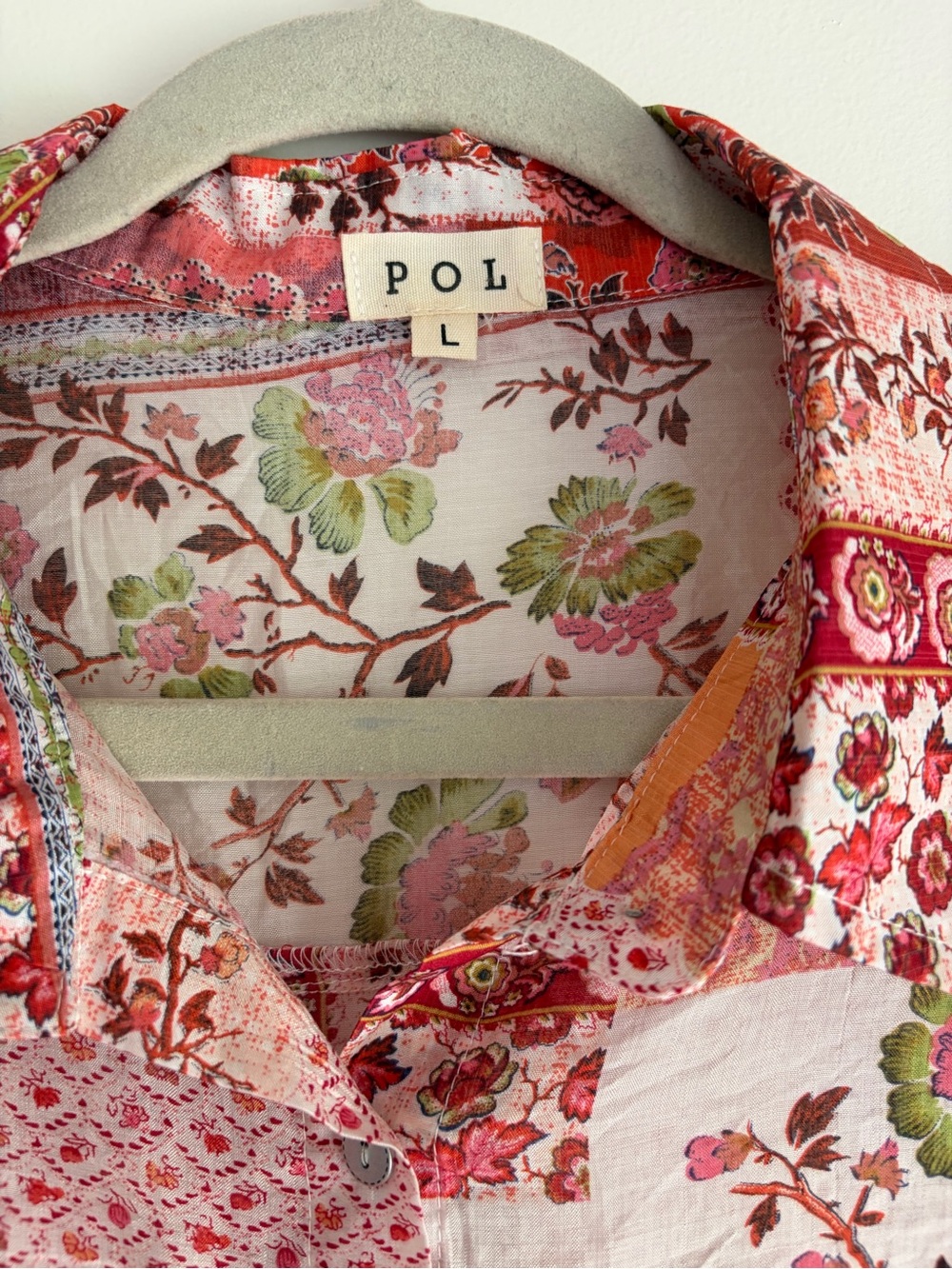 POL Pink Floral Patchwork Print Long Sleeve Button Down Shirt Size L - Picture 3 of 5